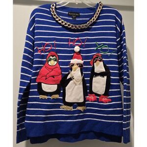 Blizzard Bay Penguin Ugly Christmas Sweater Striped Holiday Medium‎